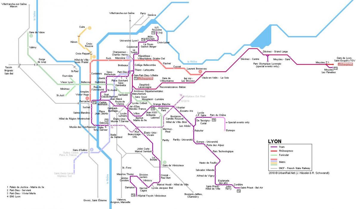 kaart van die rhône-express Lyon