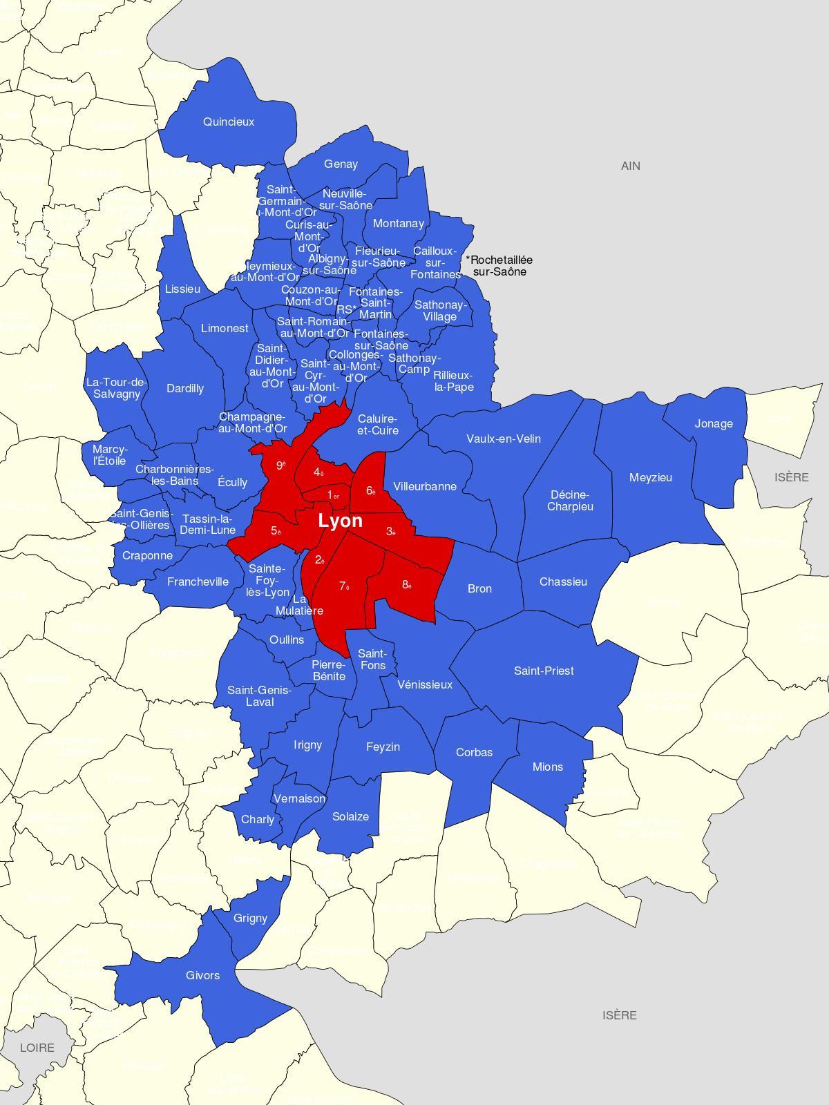 kaart van Lyon gebied