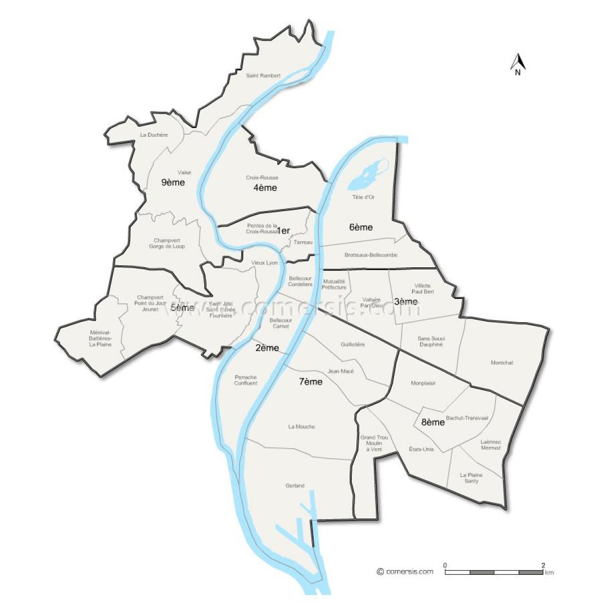 kaart van Lyon arrondissement