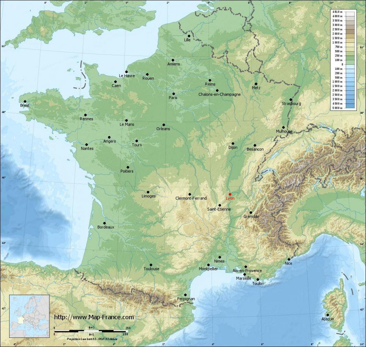 kaart van Lyon geografiese