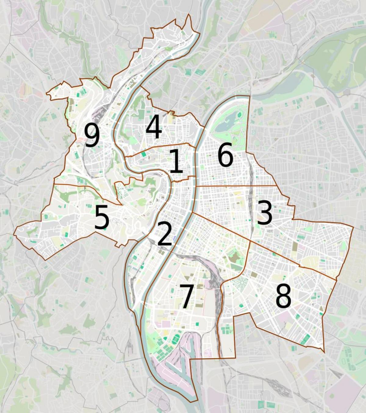 kaart van Lyon arrondissements