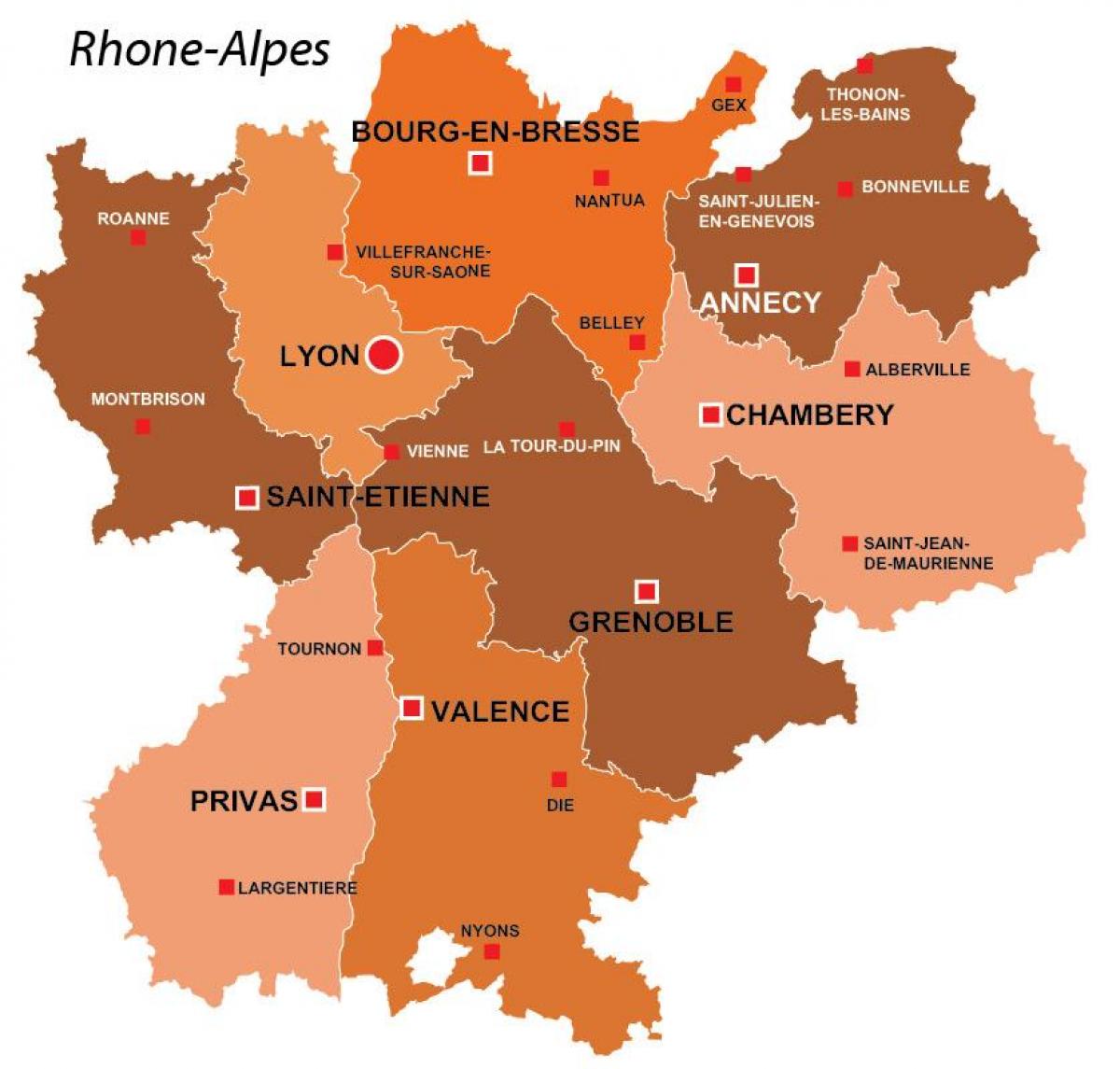 Lyon streek frankryk kaart