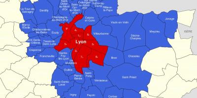 Kaart van Lyon gebied