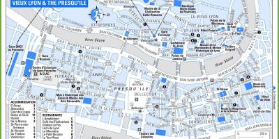 Kaart van die ou stad Lyon, frankryk