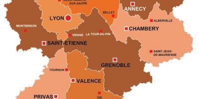 Lyon streek frankryk kaart